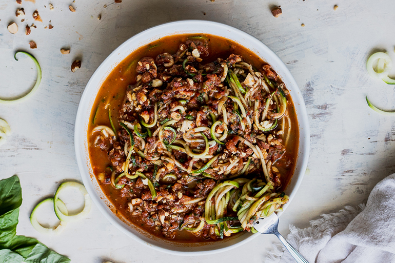 Zoodles with pasta sauce.