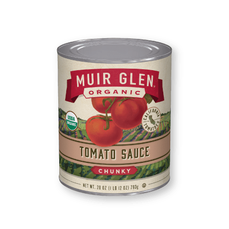 Can of Muir Glen chunky tomato sauce