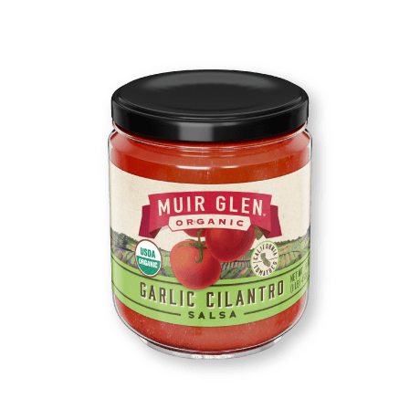 Jar of Muir Glen garlic cilantro salsa