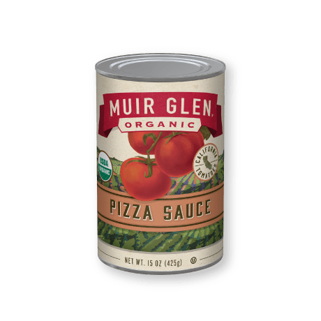 Can of Muir Glen pizza sauce