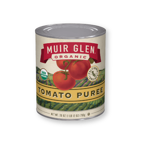 Muir Glen Organic Tomato Puree, front of product.