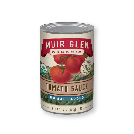 Muir Glen tomato sauce no salt added, front of the product