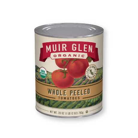 Muir Glen whole peeled tomatoes, front of the product