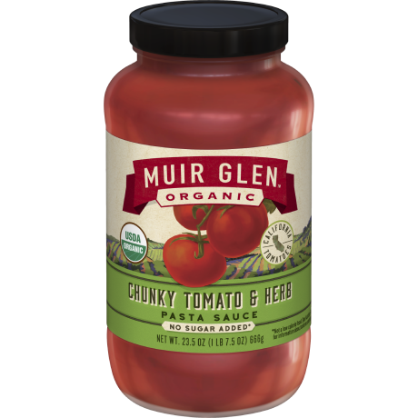 Muir Glen Organic Chunky Tomato Herb Pasta Sauce, front of product.