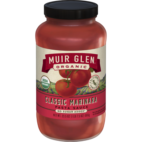 Muir Glen Organic Classic Marinara Pasta Sauce, front of product.