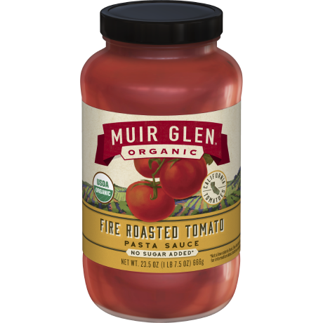 Muir Glen Organic Fire Roasted Tomato Pasta Sauce, front of product.